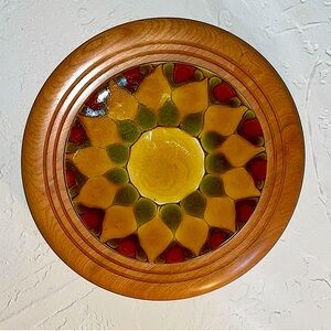 Vintage Circa 1960 beautiful MCM Wood Tile Trivet Woodbury Vermont wall decor